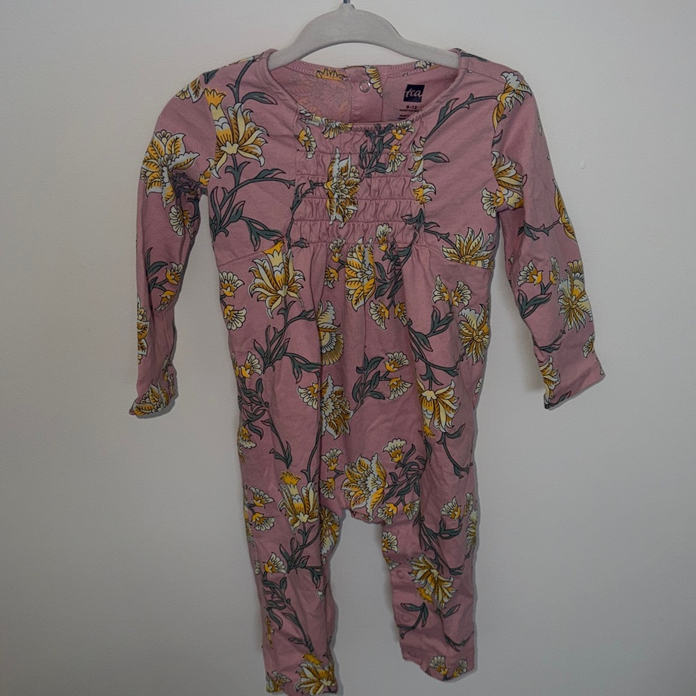 Tea Collection Pink Floral Footless Romper One Piece 9–12M
